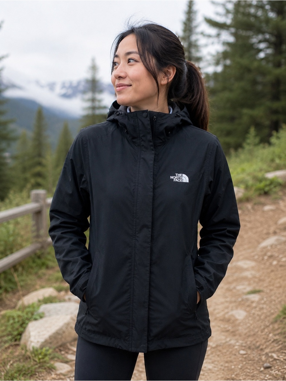 The North Face Women's Black Hooded Rain Jacket Windbreaker XS